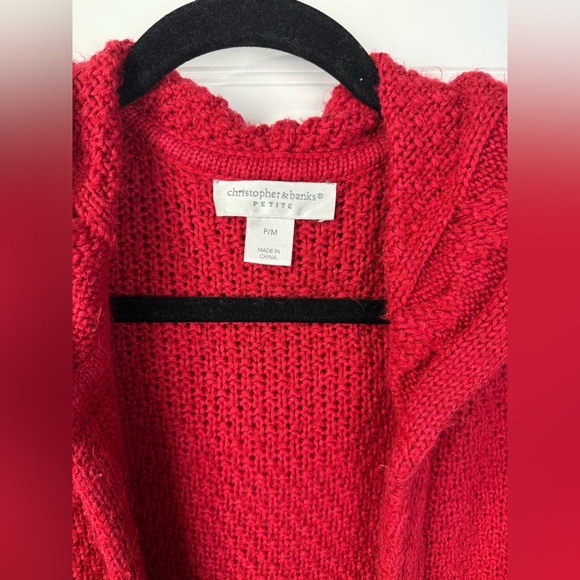 Christopher & Banks Petite,  size M, red hooded open cardigan sweater. - Picture 3 of 4